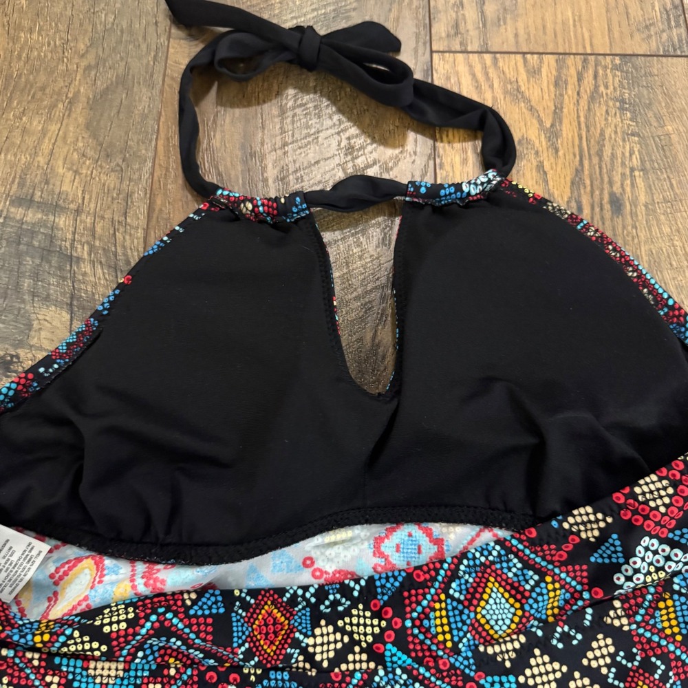 Mossimo Geometric Mosaic Halter Tankini Swim Top Black Blue Red Large Beach Y2K - Picture 5 of 6